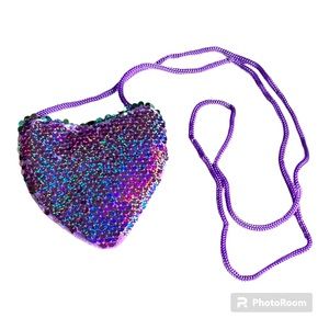 Girls Purple Sequin Heart Shaped Small 
Crossbody Bag Coin Purse Decorat…